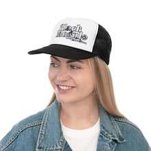 Load image into Gallery viewer, Black Mogul Palm Trees Club Trucker Cap
