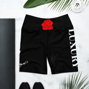 Black Mogul Luxury Red Roses Yoga Shorts