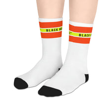 Load image into Gallery viewer, Black Mogul Under Construction Stripe Mid-length Socks
