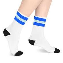 Load image into Gallery viewer, Black Mogul Ocean Blue Stripe Mid-length Socks
