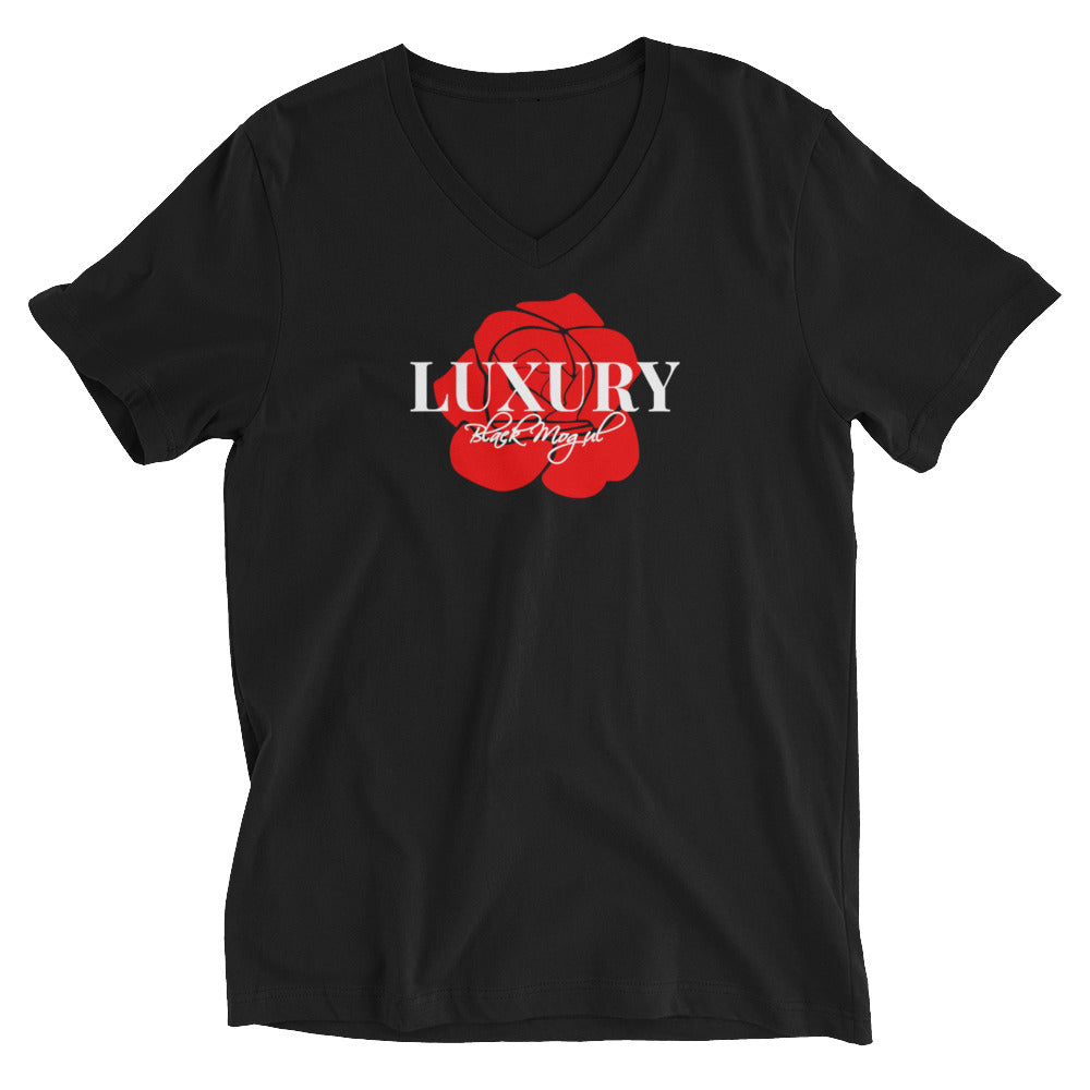 Black Mogul Luxury Red Roses Women Short Sleeve V-Neck T-Shirt