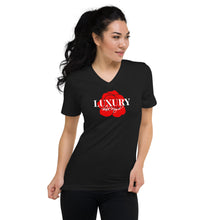 Load image into Gallery viewer, Black Mogul Luxury Red Roses Women Short Sleeve V-Neck T-Shirt
