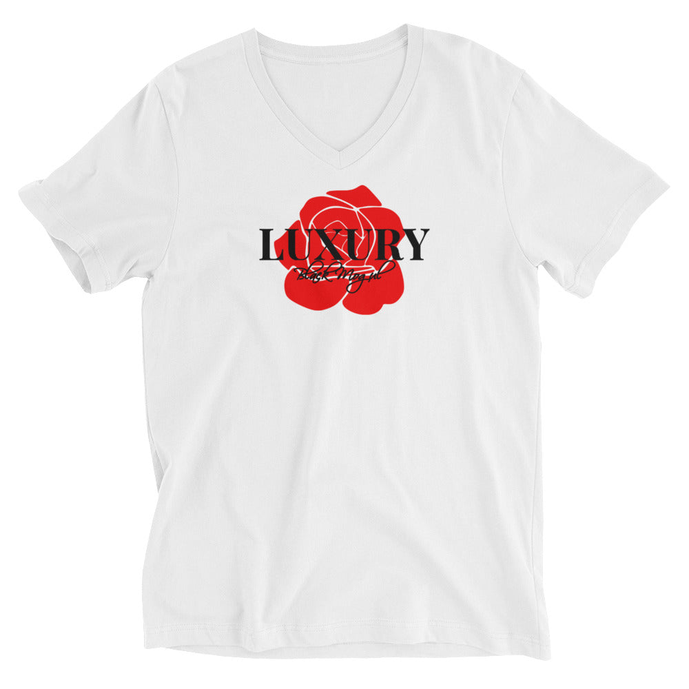 Black Mogul Luxury Red Roses Women  Short Sleeve V-Neck T-Shirt